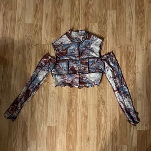 Marble Mesh Cutout Top